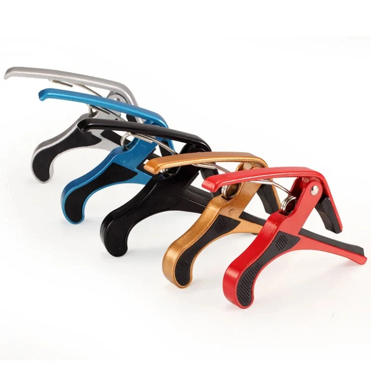 Premium aluminum alloy guitar capo for acoustic, electric, and classical guitars with quick-release spring clamp in multiple colors.