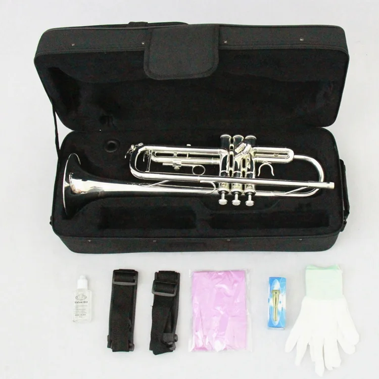 Zeff France silver-plated Bb trumpet with stainless-steel piston valves, hard case, and mouthpiece for students and professional musicians.