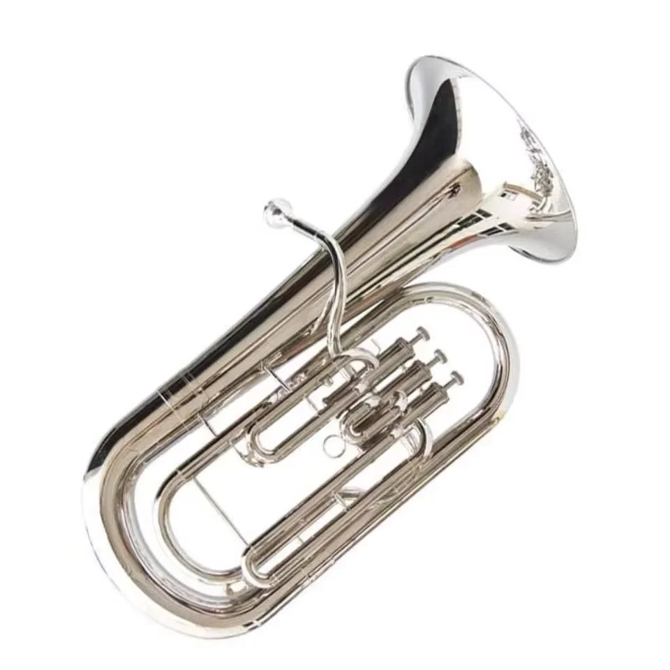 Zeff France silver-plated 3-valve euphonium with hard case and mouthpiece for school bands, churches, and professional brass musicians.