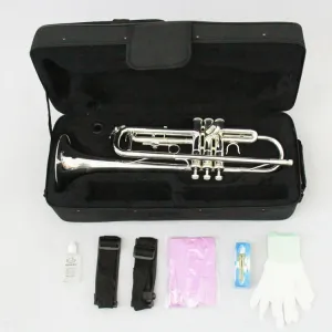 Zeff France silver-plated Bb trumpet with stainless-steel piston valves, hard case, and mouthpiece for students and professional musicians.